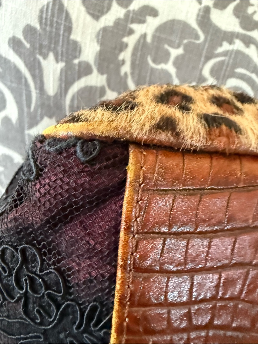 Clever Carriage Company Boho Denim & Croc with Lace & carpet bag style Handbag - Picture 8 of 16